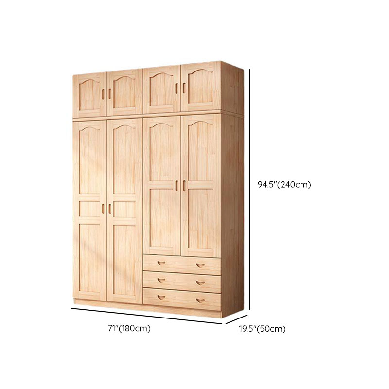 Natural Finish Minimalist Pine Wood Cabinet Armoire with 3-Drawer, Interior Shelves, and Clothing Rod - image 15