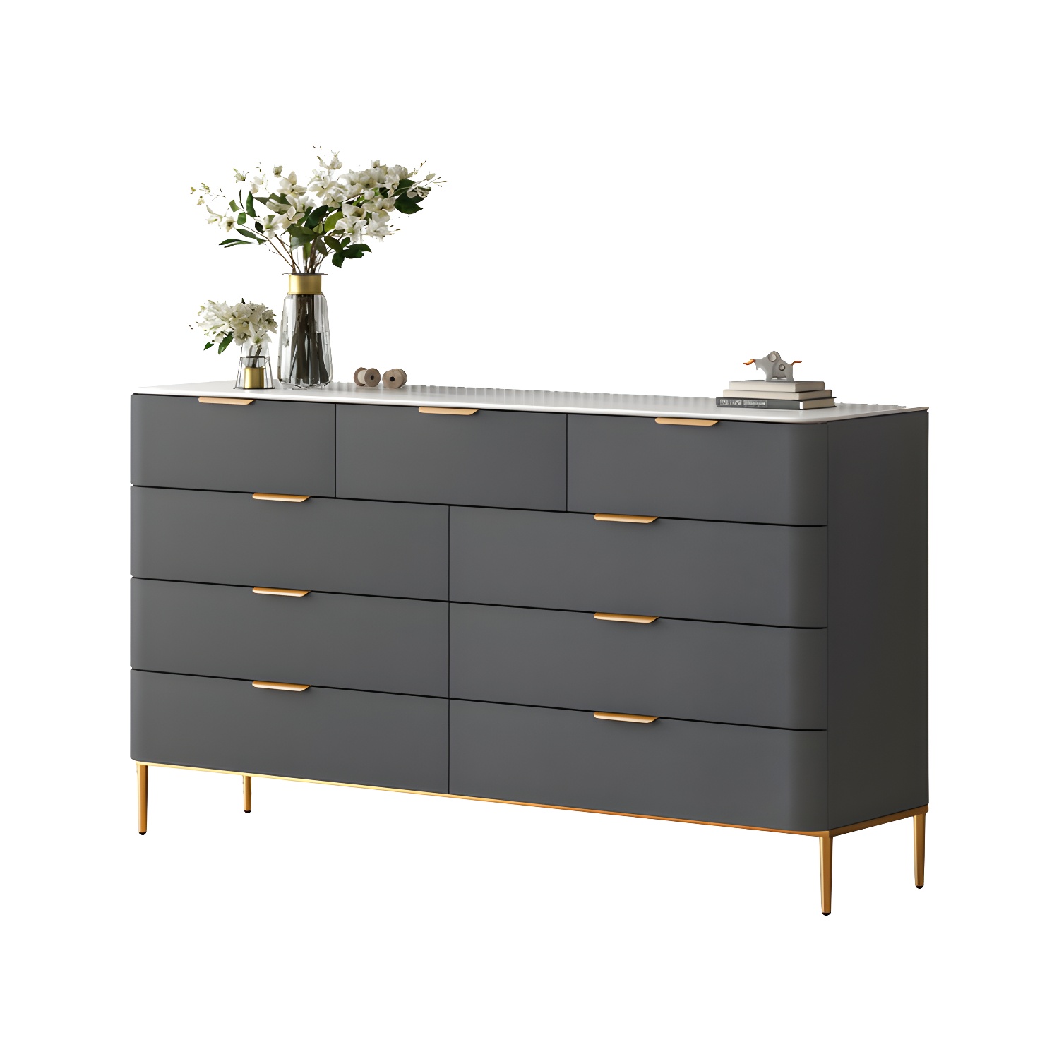 Modern Faux Leather Double Dresser with Solid Wood and Gold Accent Handles - image 2