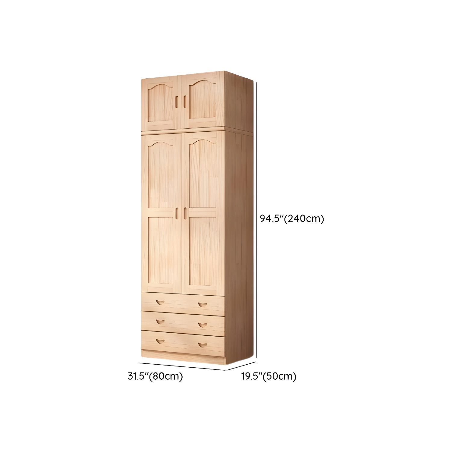 Scandinavian Natural Wood Wardrobe Armoire - 50cm Width - Drawers Included - image 16