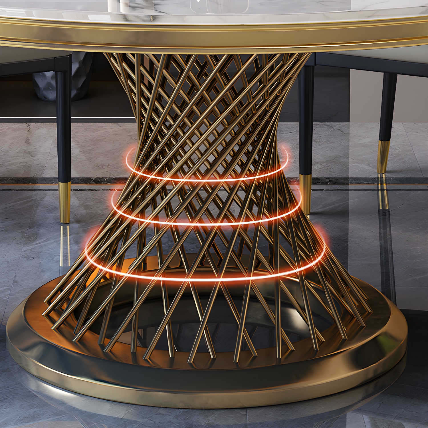 Glam Round Marble Dining Set with Gold Metal Pedestal Base - Fixed Table in White - image 9