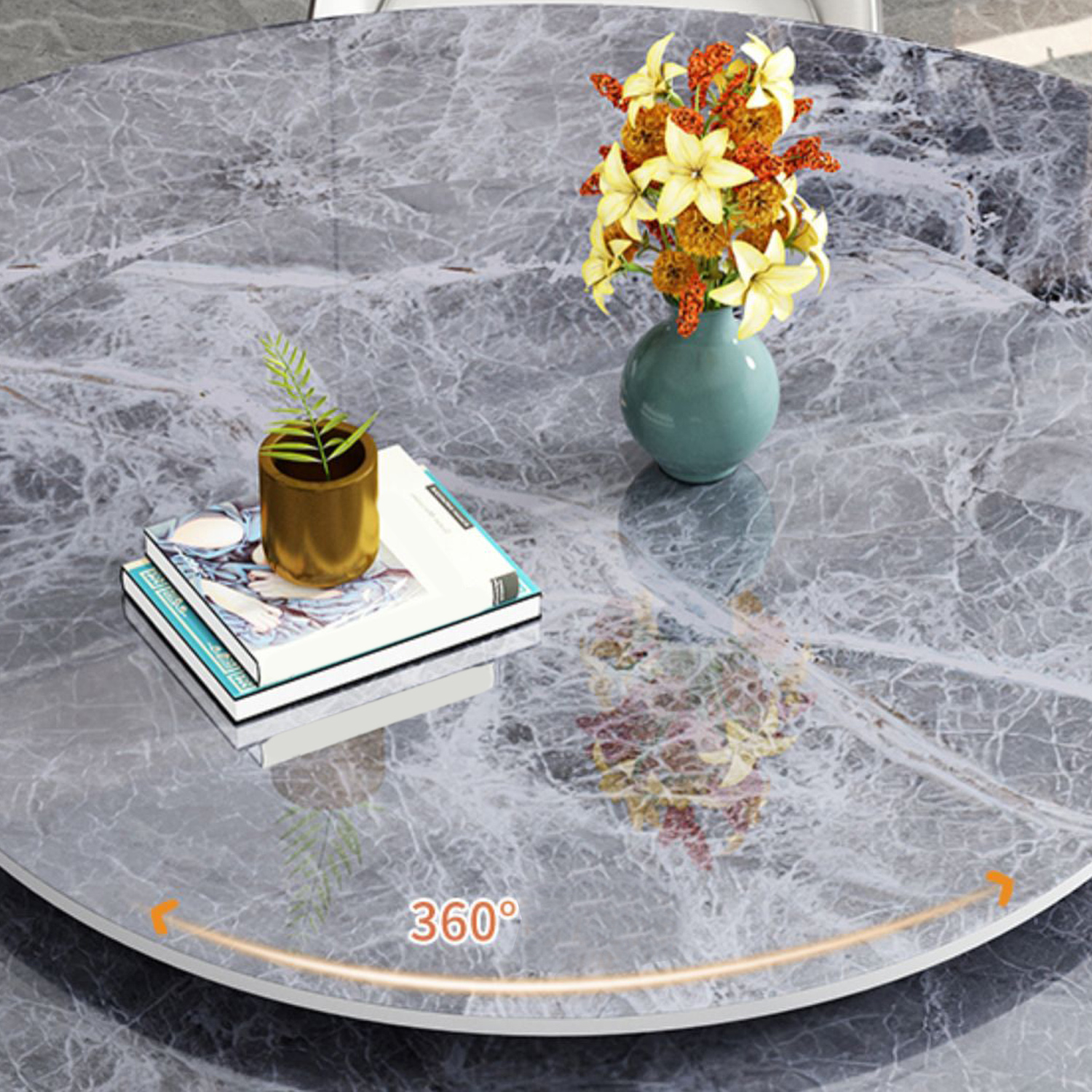 Round Stone Turntable Table Minimalist Furniture with Pedestal Base - image 7