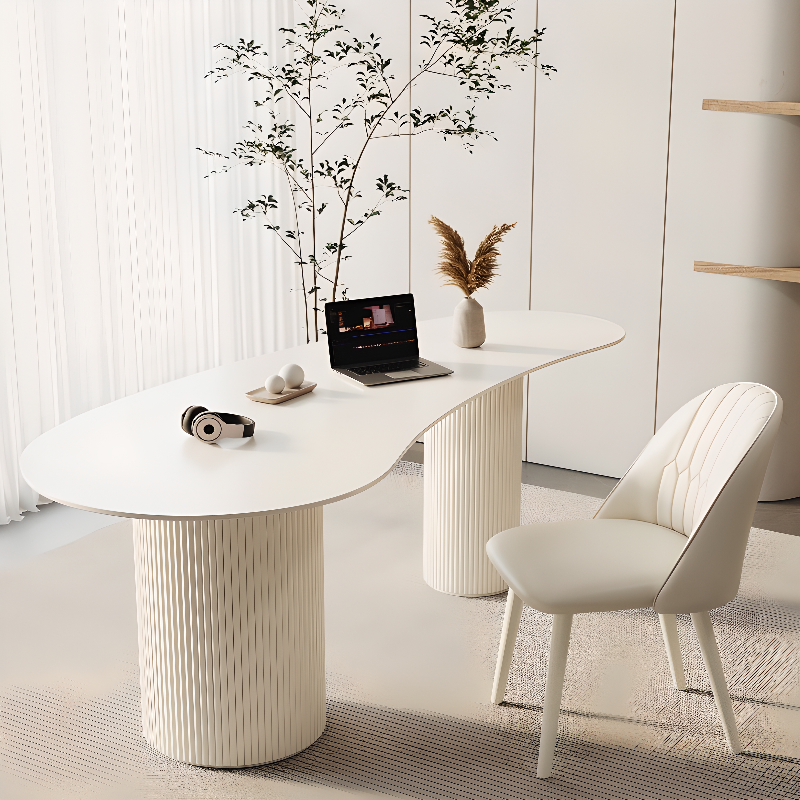 Fixed Free Form Dining Table Set with Double Pedestal, a Chalk Slate Tabletop and Upholstered Chairs in an Art Deco Style - image 3