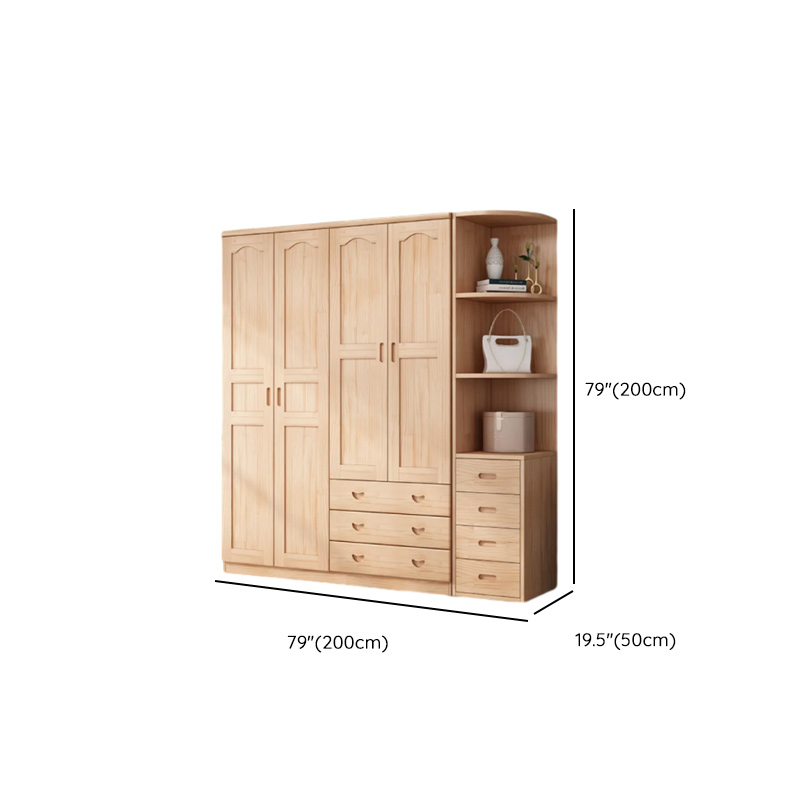 Modish Natural Color Reclaimed Wood Wardrobe Armoire with Soft Close Drawer, Soft Close Door - image 26