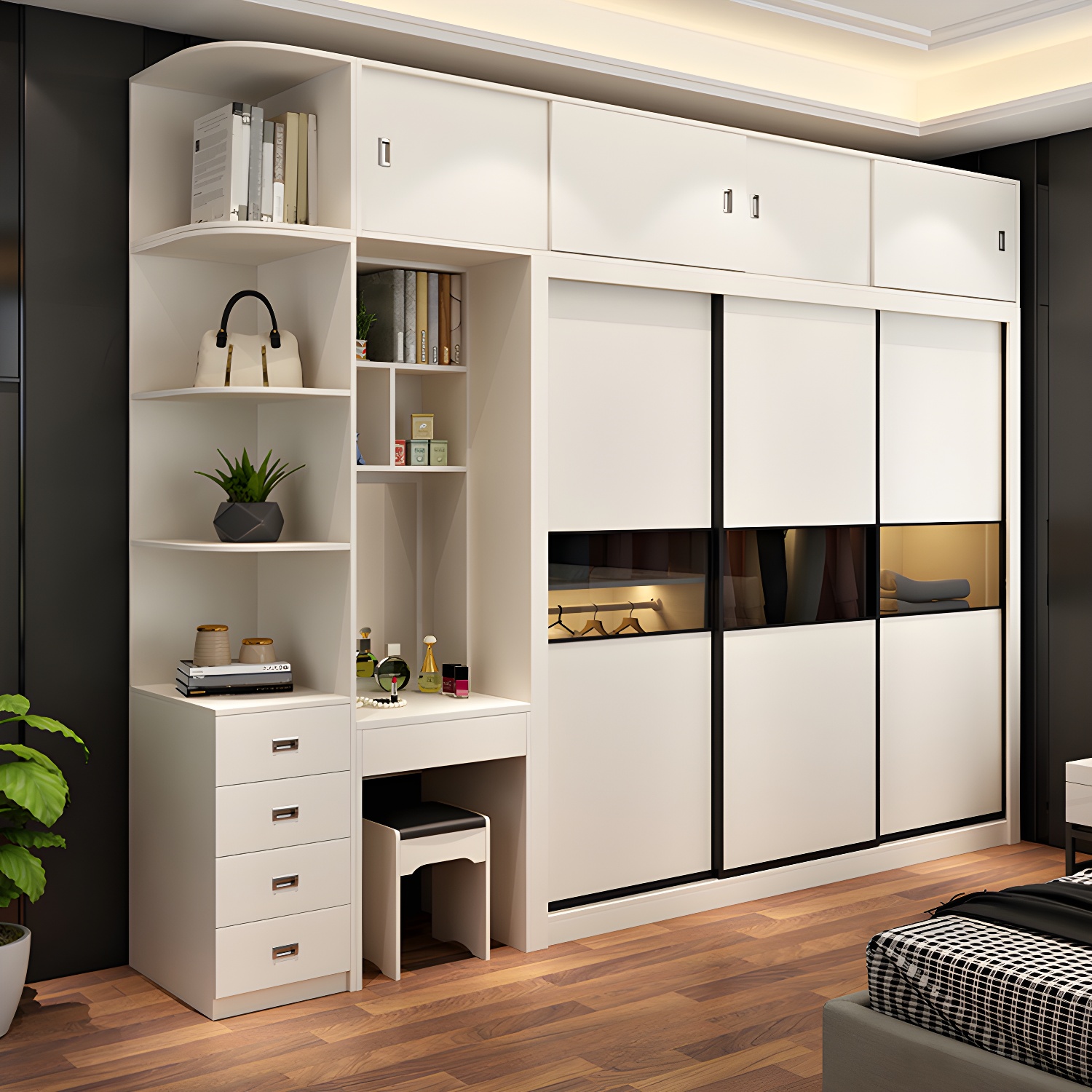 Contemporary Home Engineered Wood Wardrobe Freestanding Wardrobe Closet