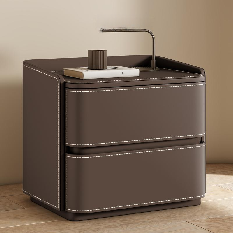 Modish Nightstand With Drawer Organization Featuring 2 Drawers and Pleather Countertop