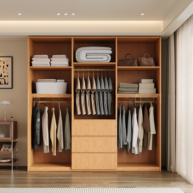 Natural Finish Minimalist Oak Wood Cabinet Armoire with Soft Close Drawer, Soft Close Door, Interior Shelves, and Clothing Rod - image 3