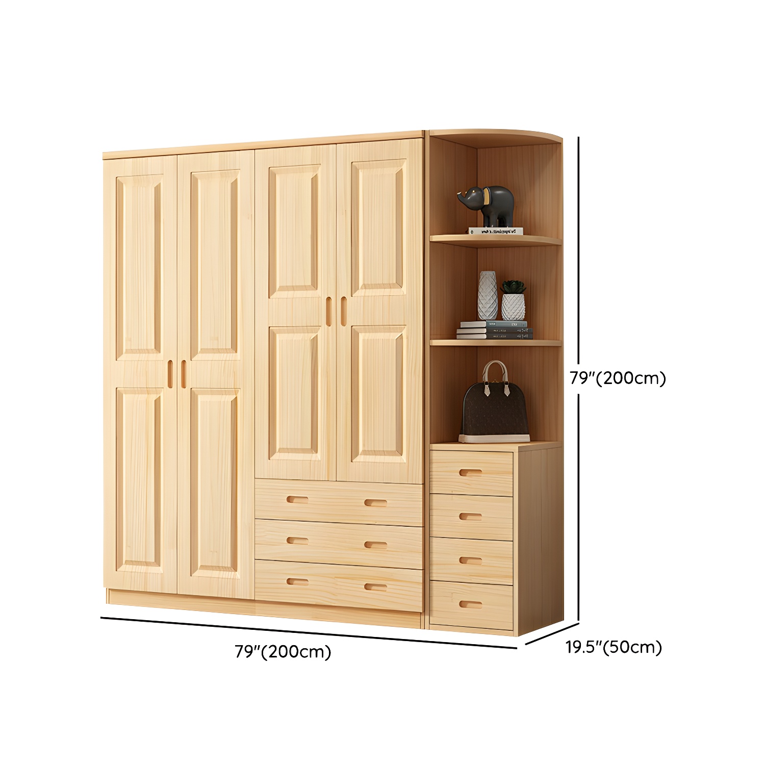 Modern Natural Pine Wardrobe Armoire with Drawers and Clothing Rod - image 33