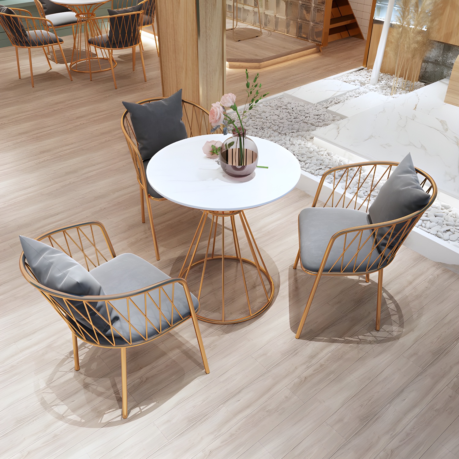 Sintered Stone Dining Table Traditional Luxury Dining Table with Gold Base - image 5
