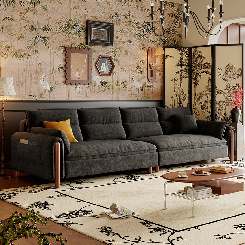 Antique Straight Sofa Chaise for 6, Horizontal Orientation with Round Arm