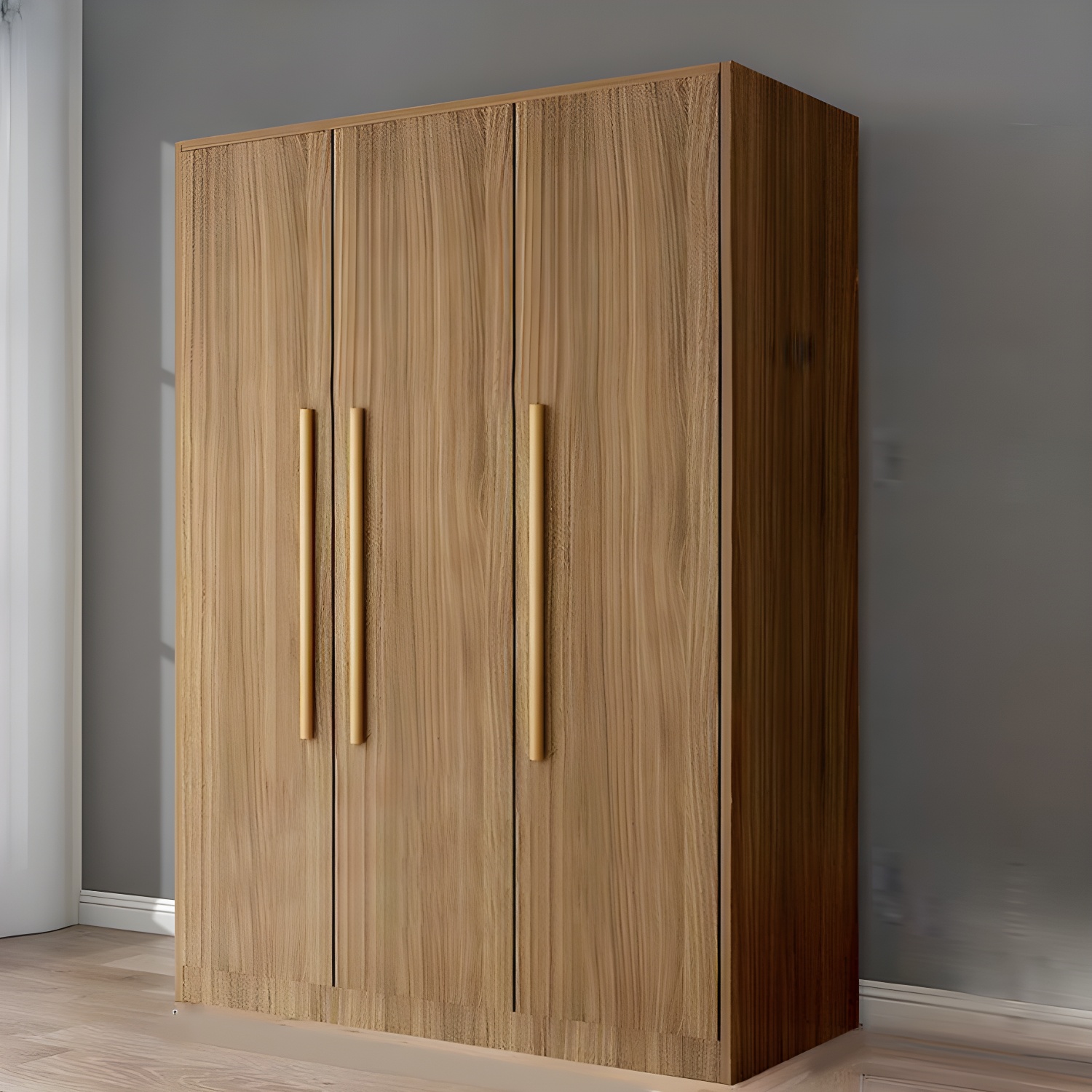 Scandinavian Wood Handle Storage Wardrobe with Metal Clothing Rod and Shelves - image 4