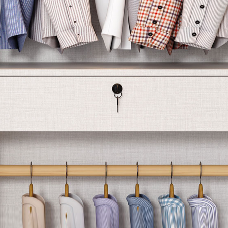 White Minimalist Manufactured Wood Wardrobe Closet with Compartments, Interior Shelves, and Clothing Rod - image 6