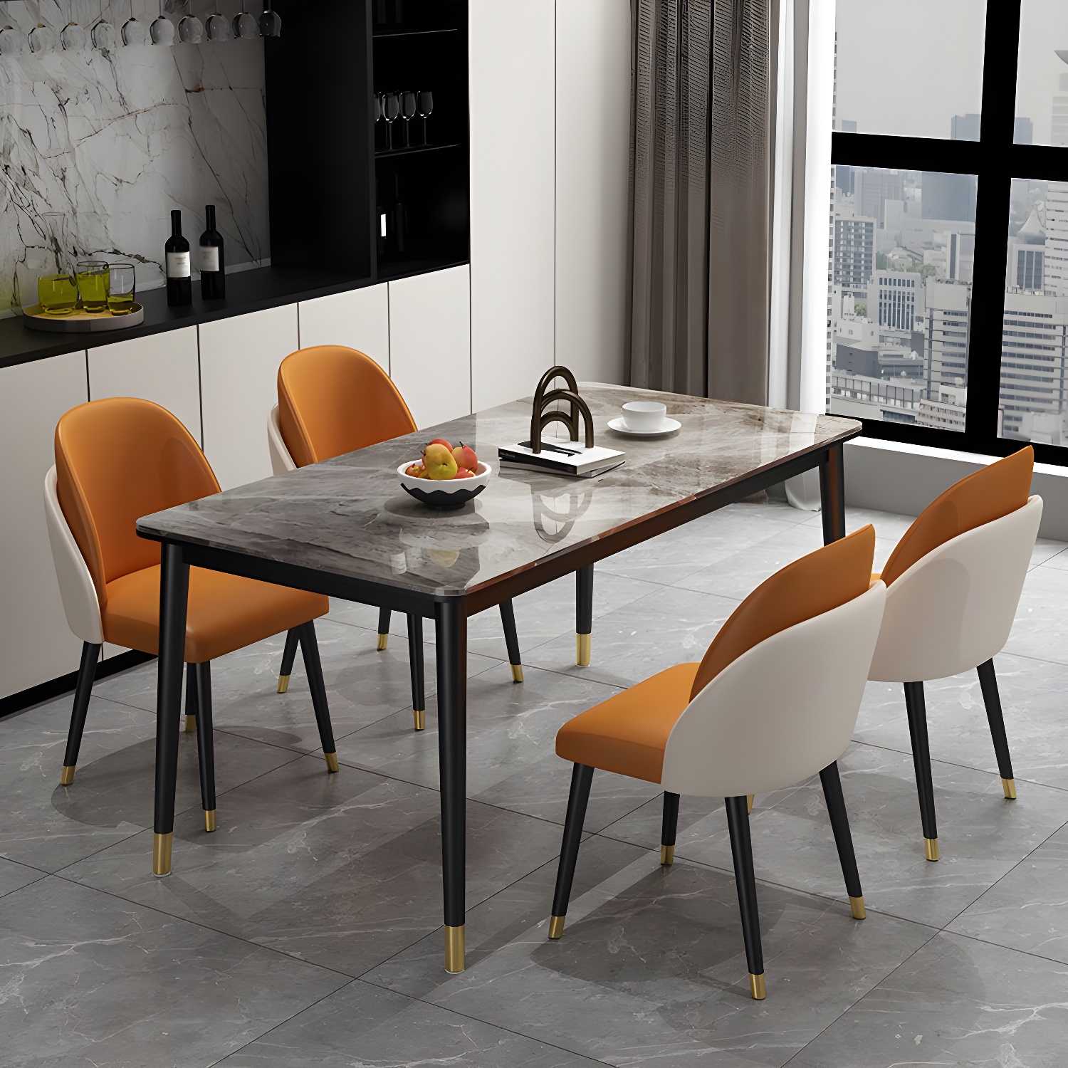 Glam Iron Dining Table Set 1/2/5/7 Pieces Rectangle Dinette Set with Sintered Stone Top - image 3
