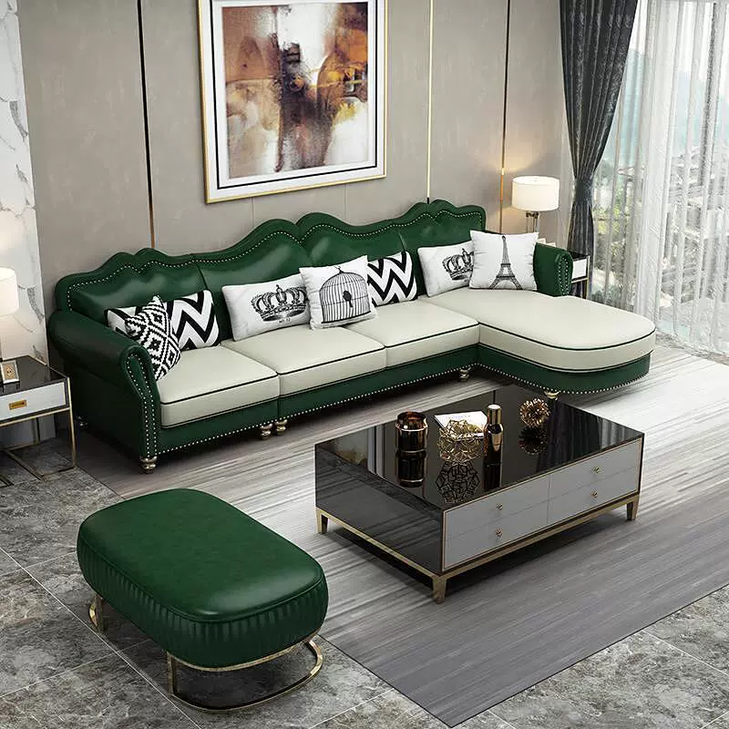 Glam Eco-Leather Flared Arm Sectional Sofa in Large Size with Nailhead Trim - image 8