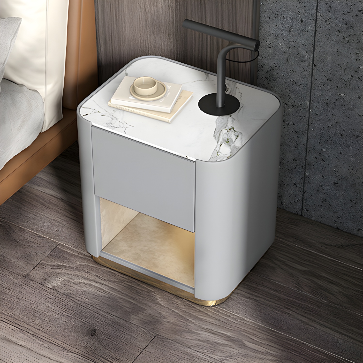 Contemporary Stone Top 1-Drawer, 1 Shelf Nightstand 21.65" Tall Nightstand - image 4