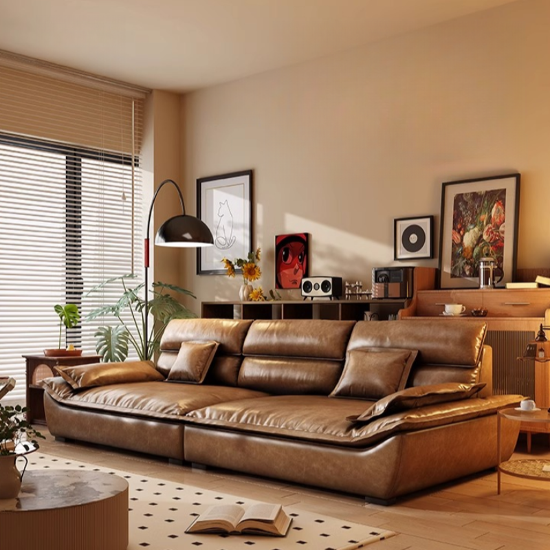 Drawing Room Standard Sofa in Mocha Pu Leather
