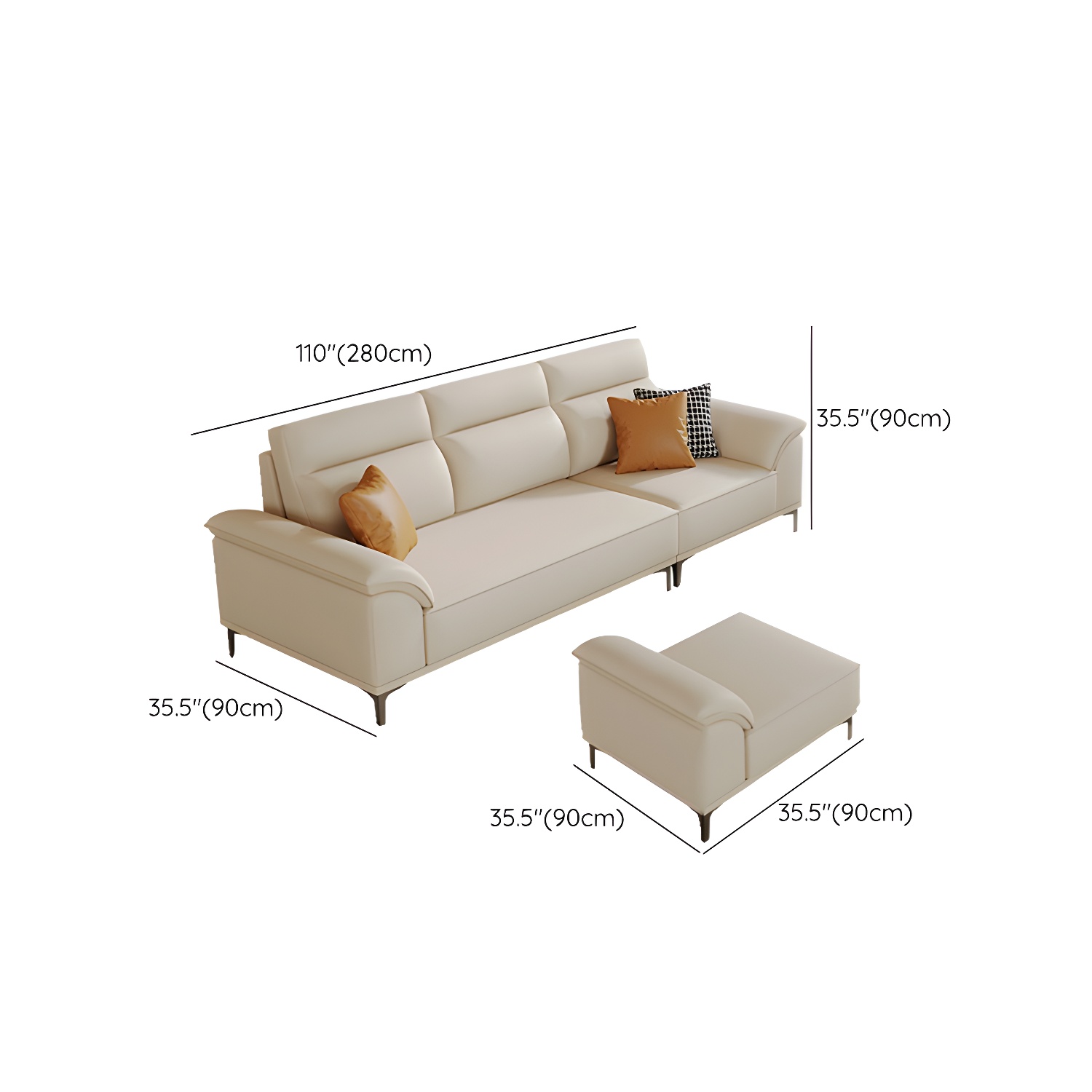 Modern Beige Faux Leather Sofa with Ottoman Included - Pillow Top Arm and Cushion Back - image 17