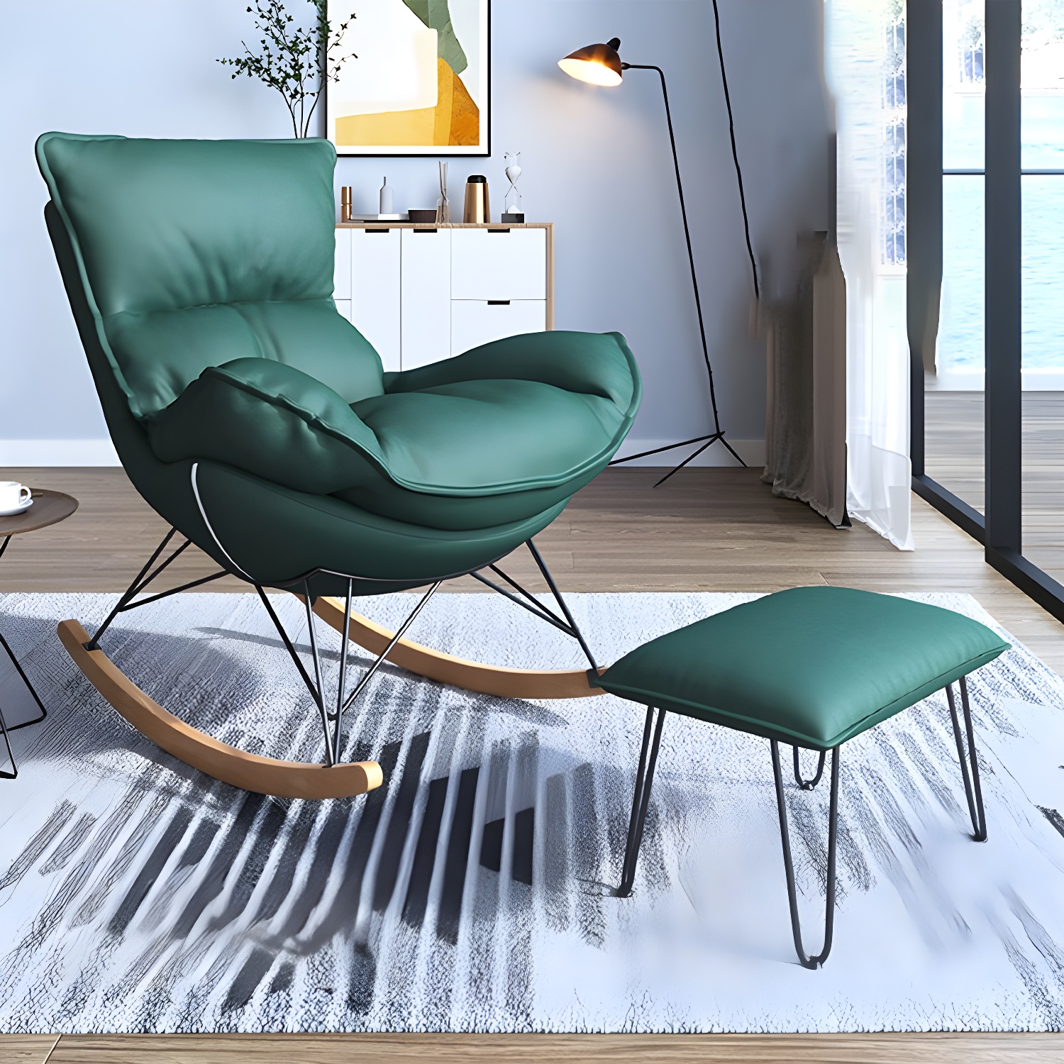 Contemporary Rocking Accent Chair Antique Finish Rocking Chair with Ottoman - image 9