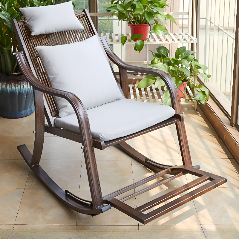 Cocoa Craftsman Wicker Front Porch Rocking Chairs with Separable Pillowcase