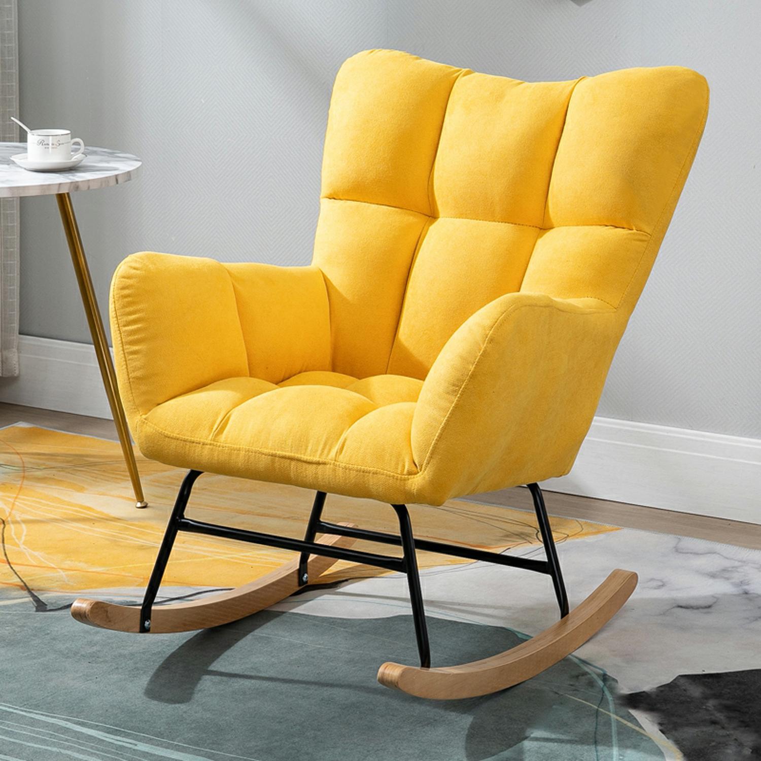 Stylish Modern Upholstered Rocking Chair with Tufted Design and Wood Legs - Support Up to 398 lbs - image 10