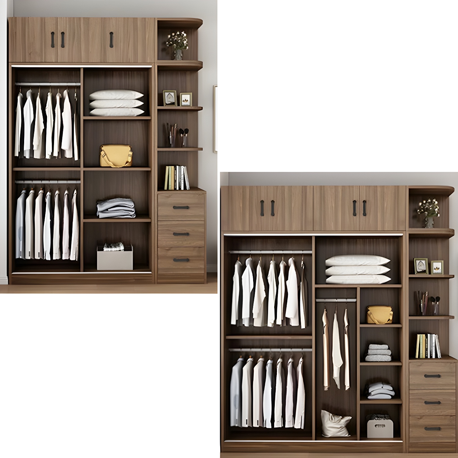 Non-Adjustable Traditional Brown Wood Wardrobe Armoire with Sliding Doors & Soft Close Drawers - image 6