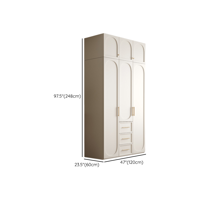 White Minimalist Manufactured Wood Wardrobe Closet with 3-Drawer, Soft Close Door, Interior Shelves, and Clothing Rod - image 14