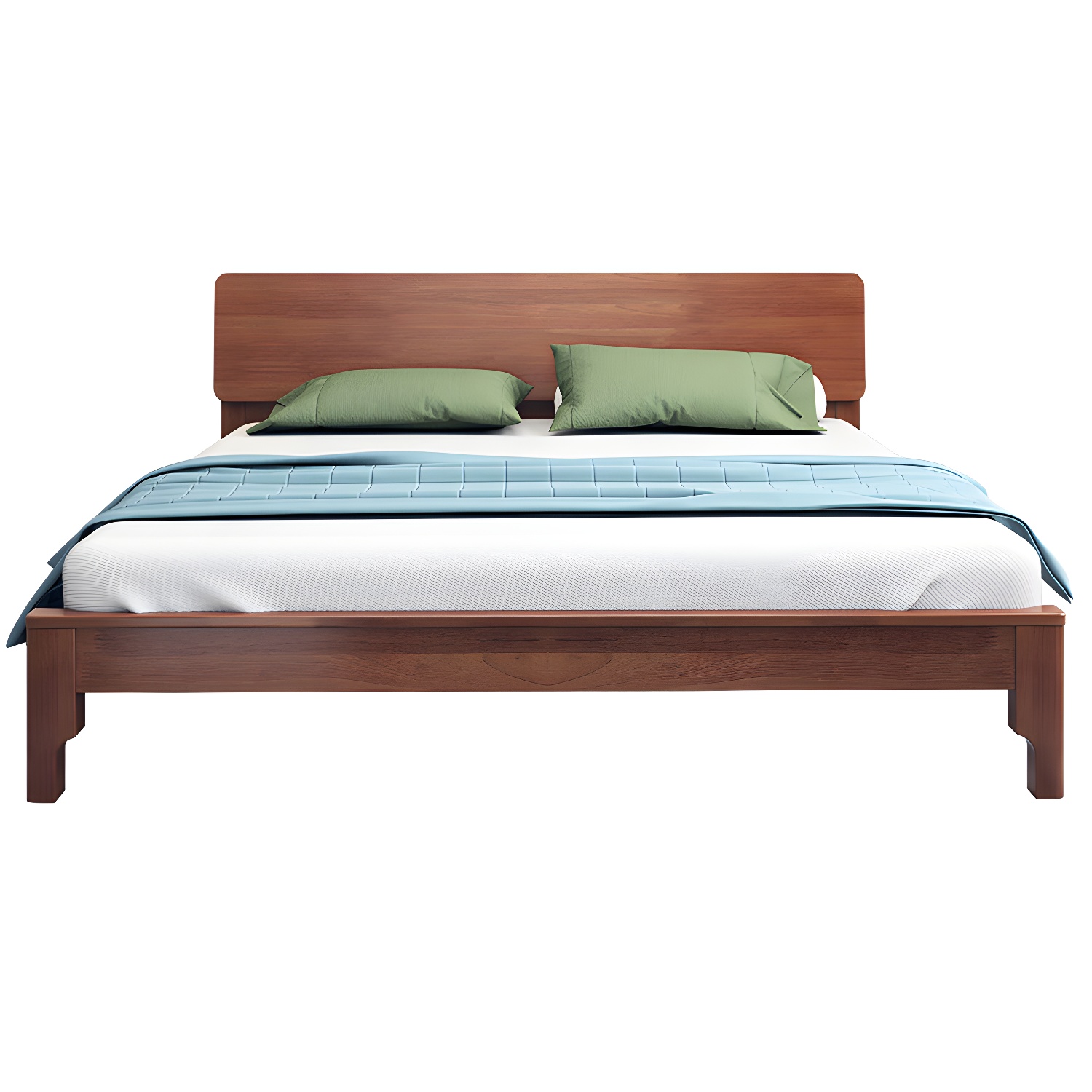 Scandinavian Solid Wood Bed with Rectangle Headboard and 4 Legs