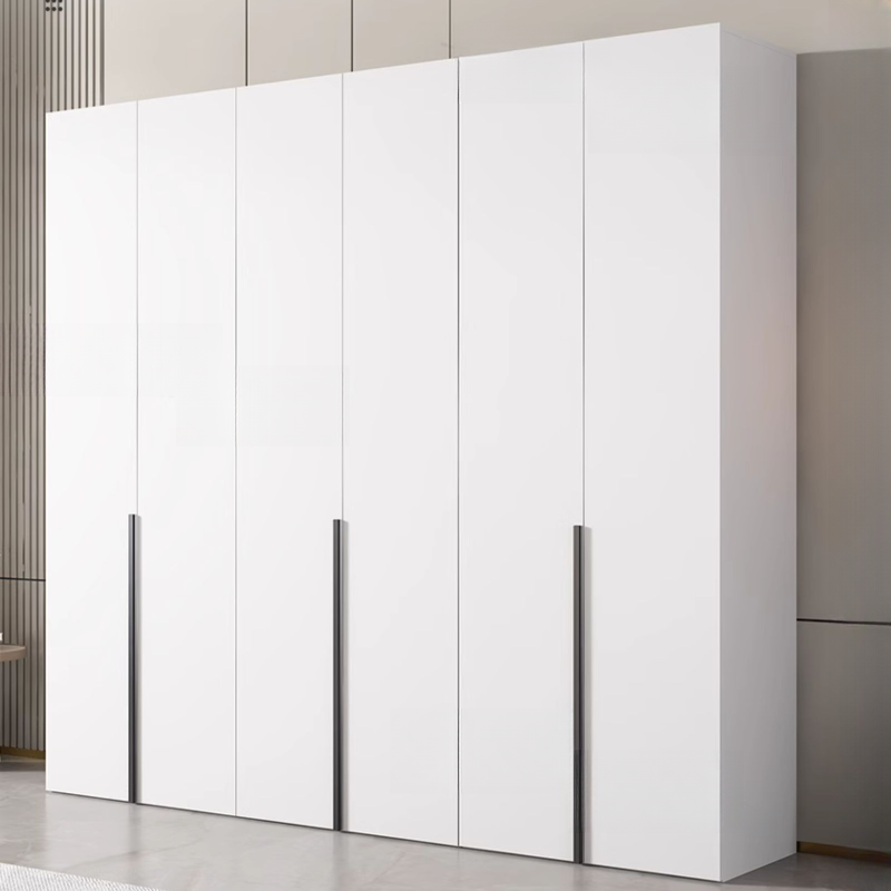 Chalk Modish Laminate Wardrobe Closet with Soft Close Door, Interior Shelves, and Clothing Rod