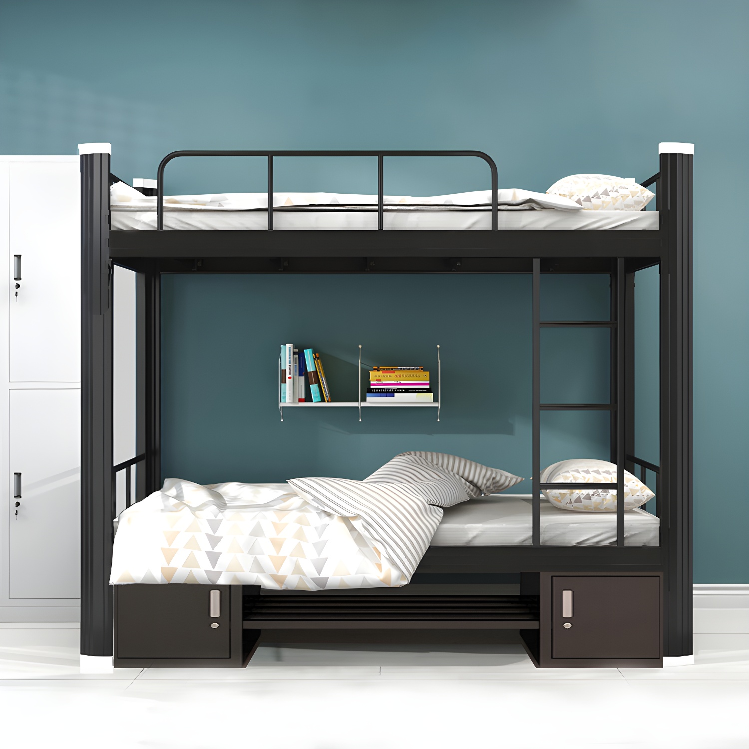 Modern Bunk Bed Dormitory Bedroom Metal Bed Frame with With Headboard and Footboard