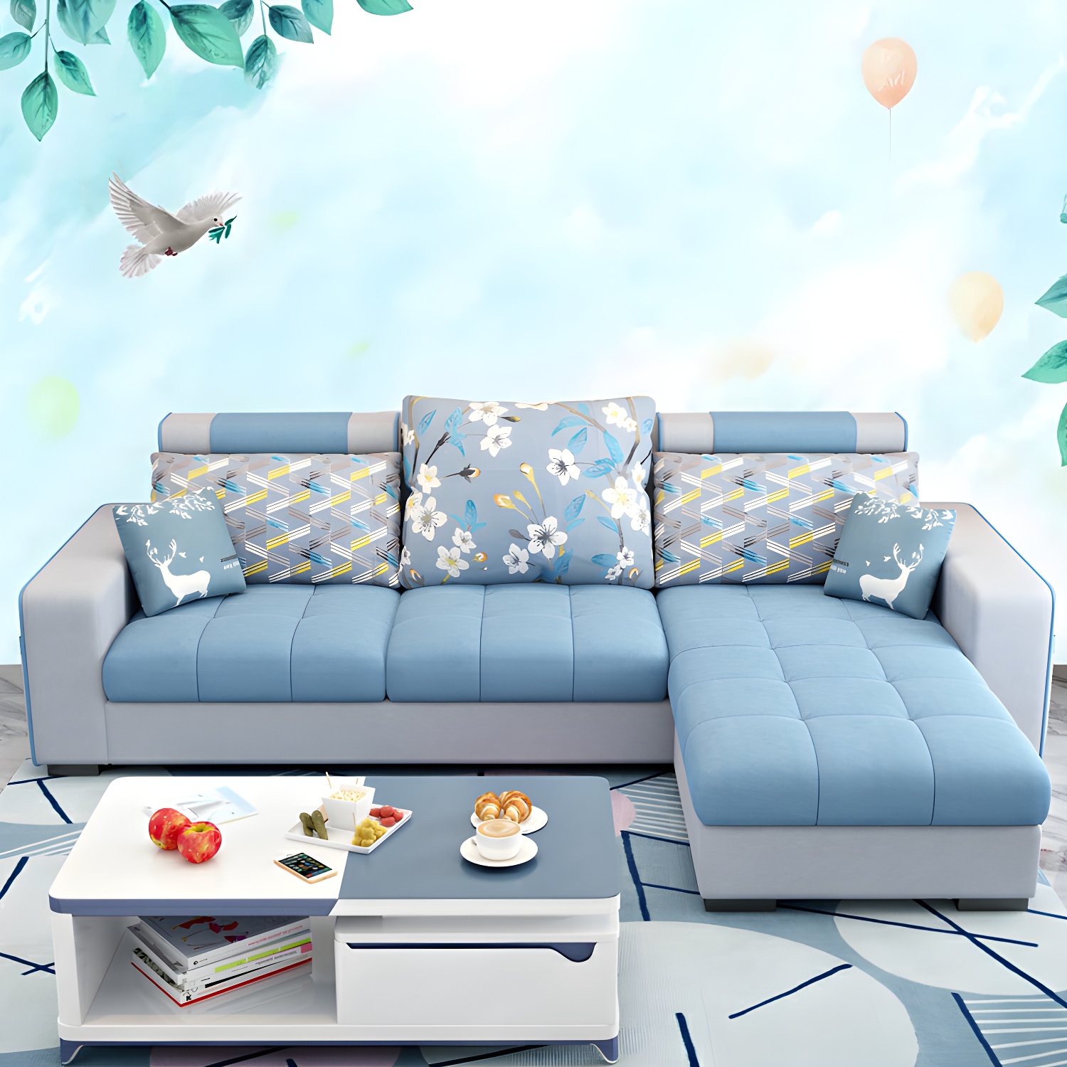 Modern L-Shaped Linen Sectional Sofa with Ottoman and Slipcover, Reversible Design - image 13