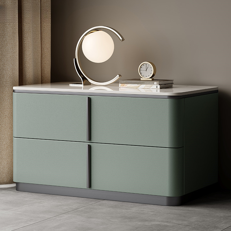Modish Drawer Storage Bedside Table with 2 Drawers and Sintered Stone Countertop
