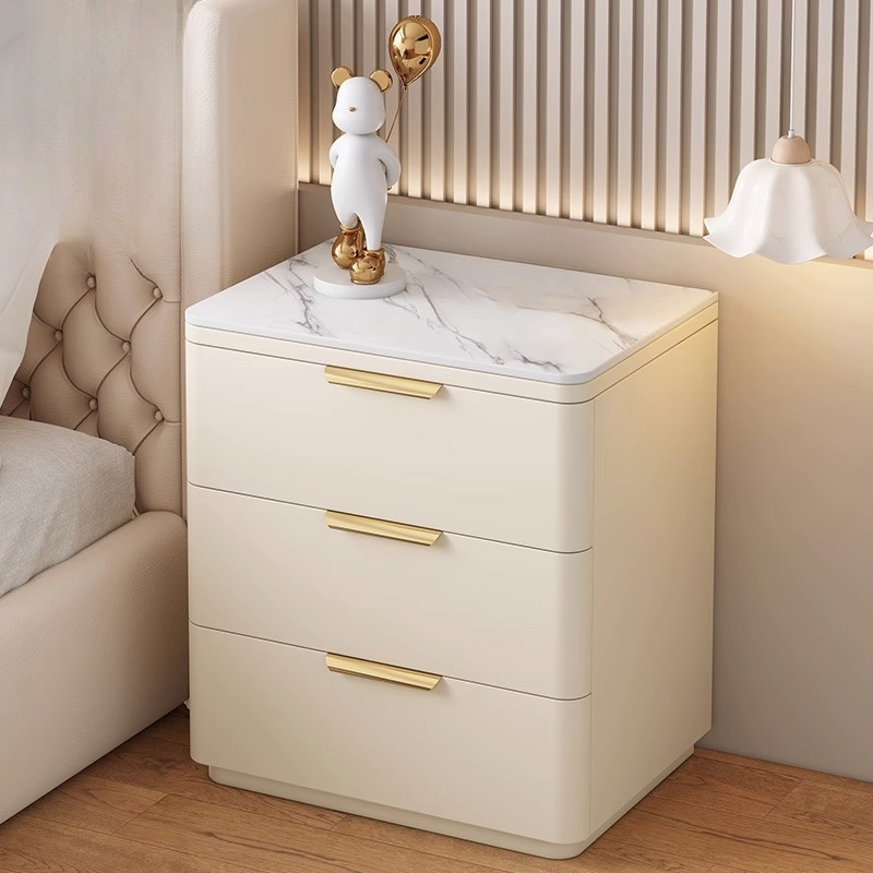 Modern 3 Drawers Nightstand with Slate Countertop and Gold Handles for Bedroom - image 7