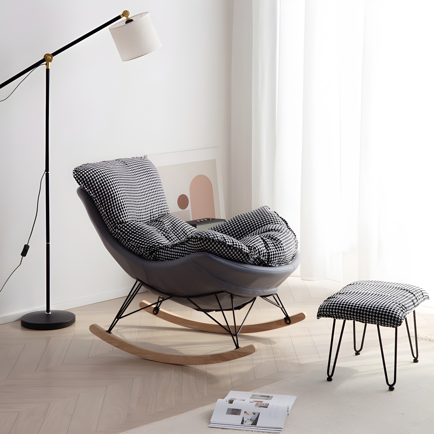 Solid Wood Rocking Chair Modern Rocker Chair with Removable Cushions