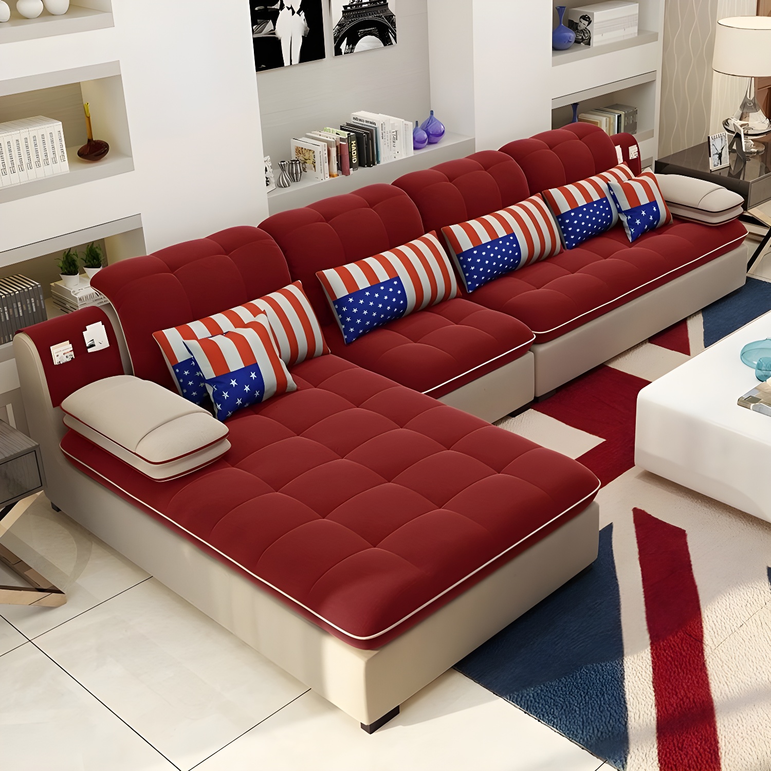 Modern Wood Frame L-Shaped Stationary Sofa Chaise with Adjustable Headrest and Storage Included - image 8