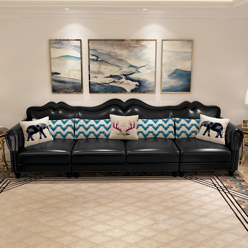 Glam Eco-Leather Flared Arm Sectional Sofa in Large Size with Nailhead Trim