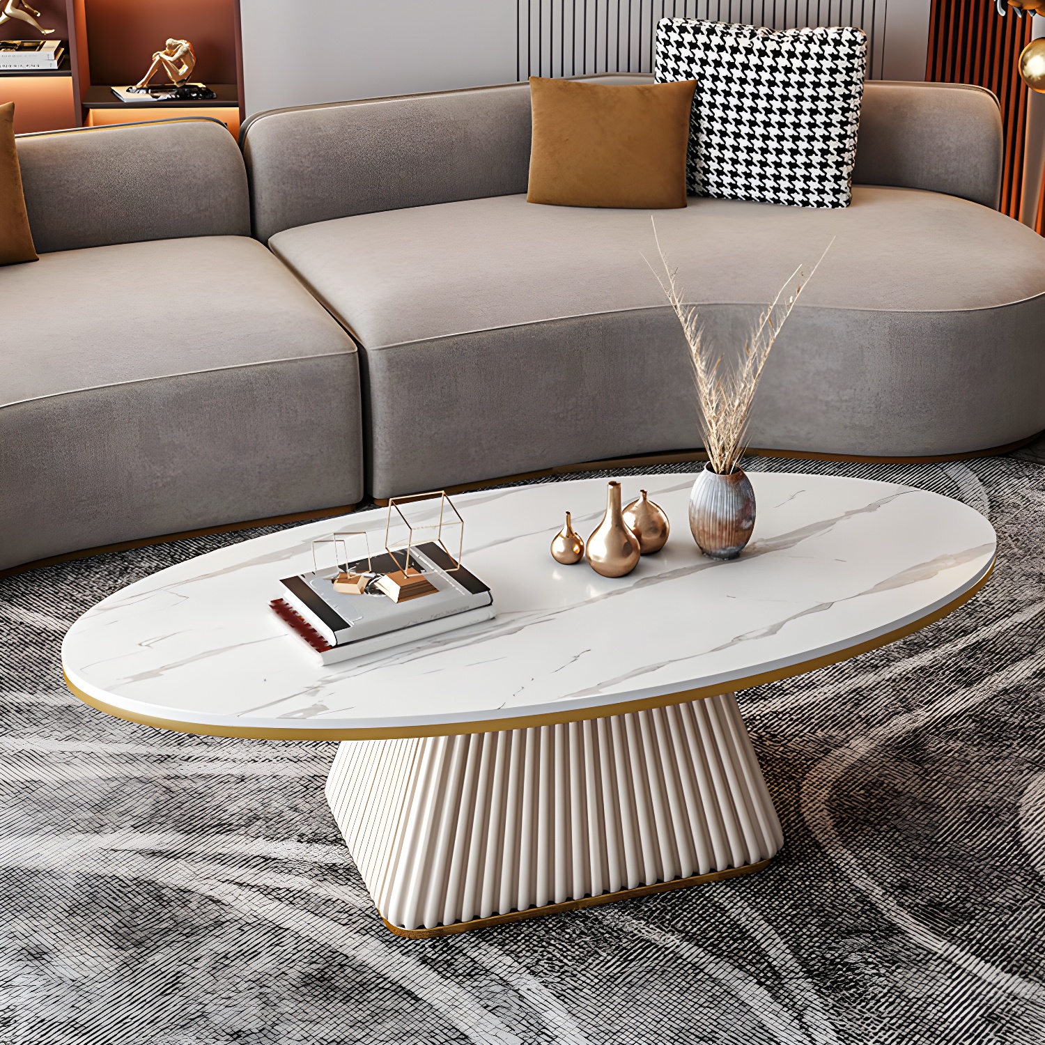 Glam Metal and Slate Cocktail Table Pedestal Coffee Table for Living Room - image 4
