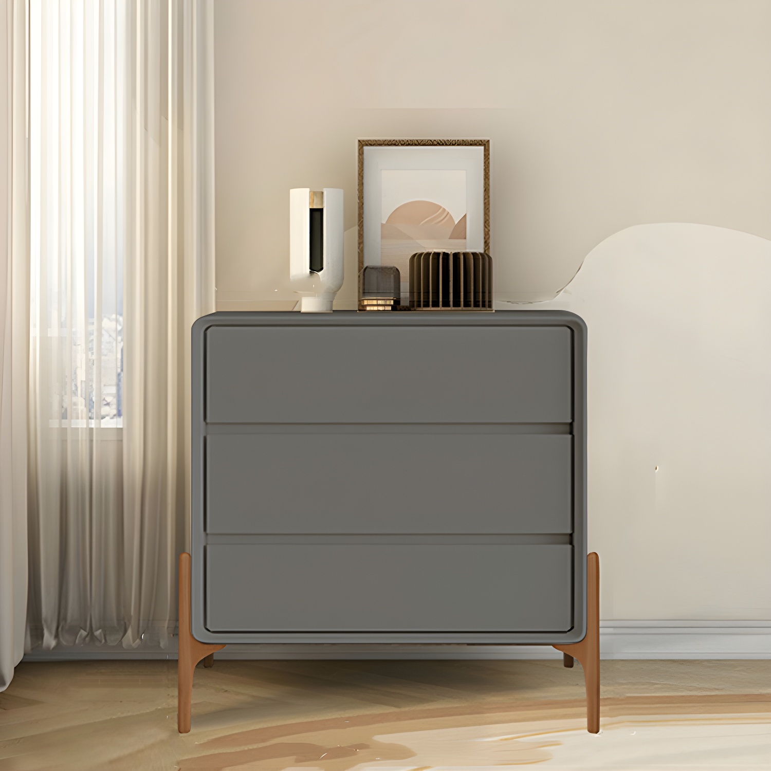 Modern Oak Wood And Leather Exterior Bachelor Chest with Soft-Close Drawers - Vertical Orientation - image 2
