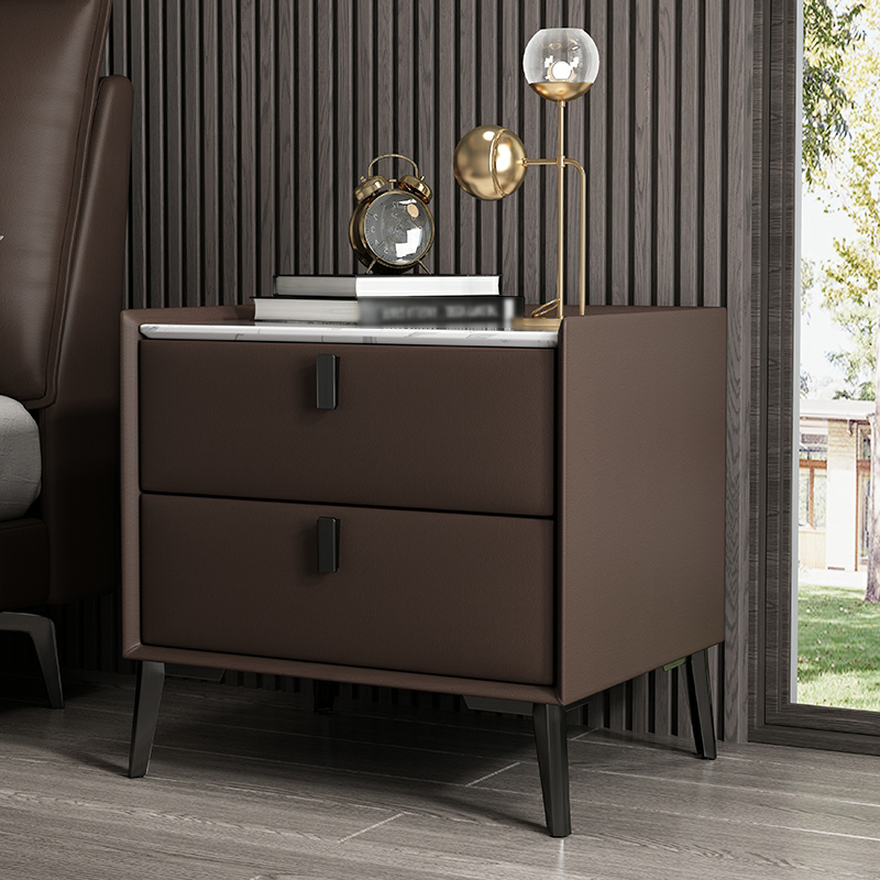 Contemporary 4 Legs Storage Drawer Nightstand with Black Handles for Bedroom