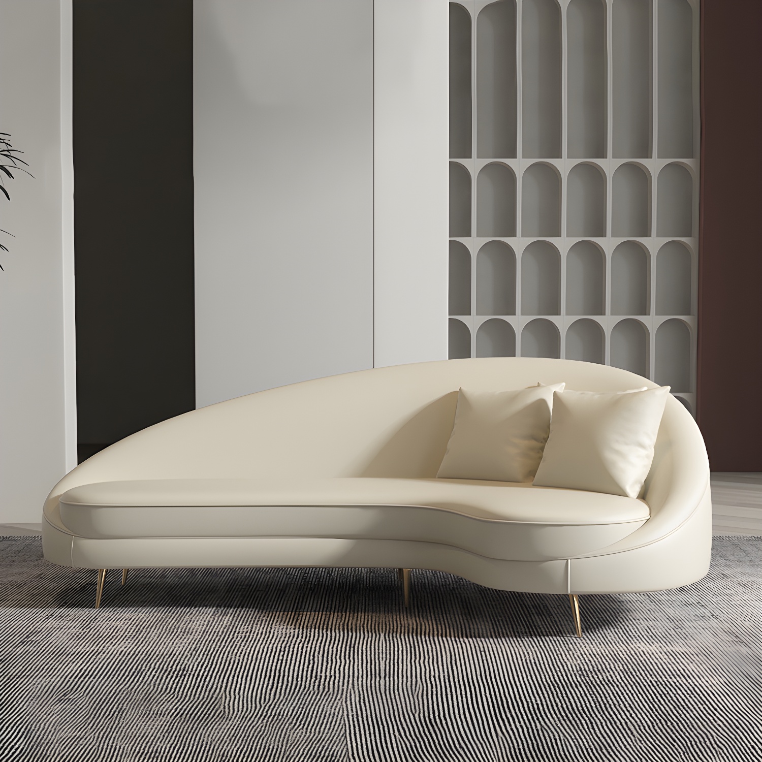 Faux Leather Curved Sofa Contemporary Sloped Arm Sofa for Living Room - image 9