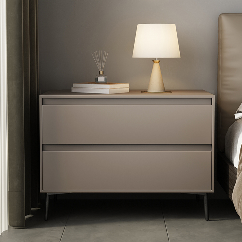 Scandinavian 2 Drawers Nightstand With Drawer Storage in Artificial Leather with Leg - image 6