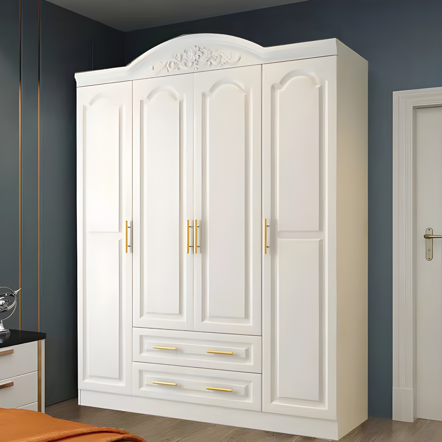 French Country Wardrobe Armoire Engineered Wood Wardrobe with Solid Wood Clothing Rod - image 11