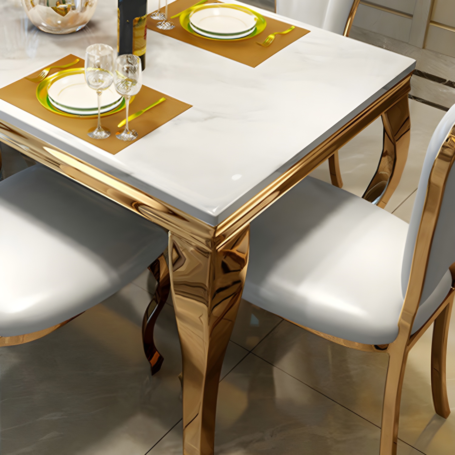 Luxury Gold Base Dining Table Faux Marble Home Kitchen Table - image 5