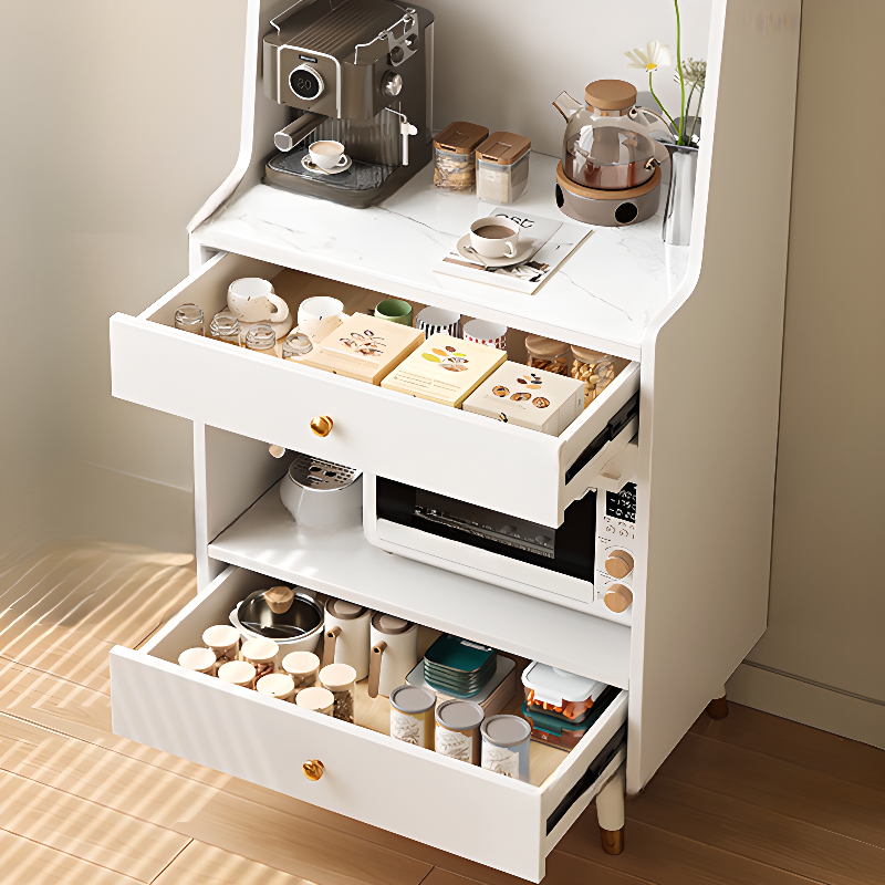 Simple Narrow Microwave Shelf Cabinet with 2 Drawers, Sintered Stone Countertop, Glazed Door, and Adjustable Shelving - image 6