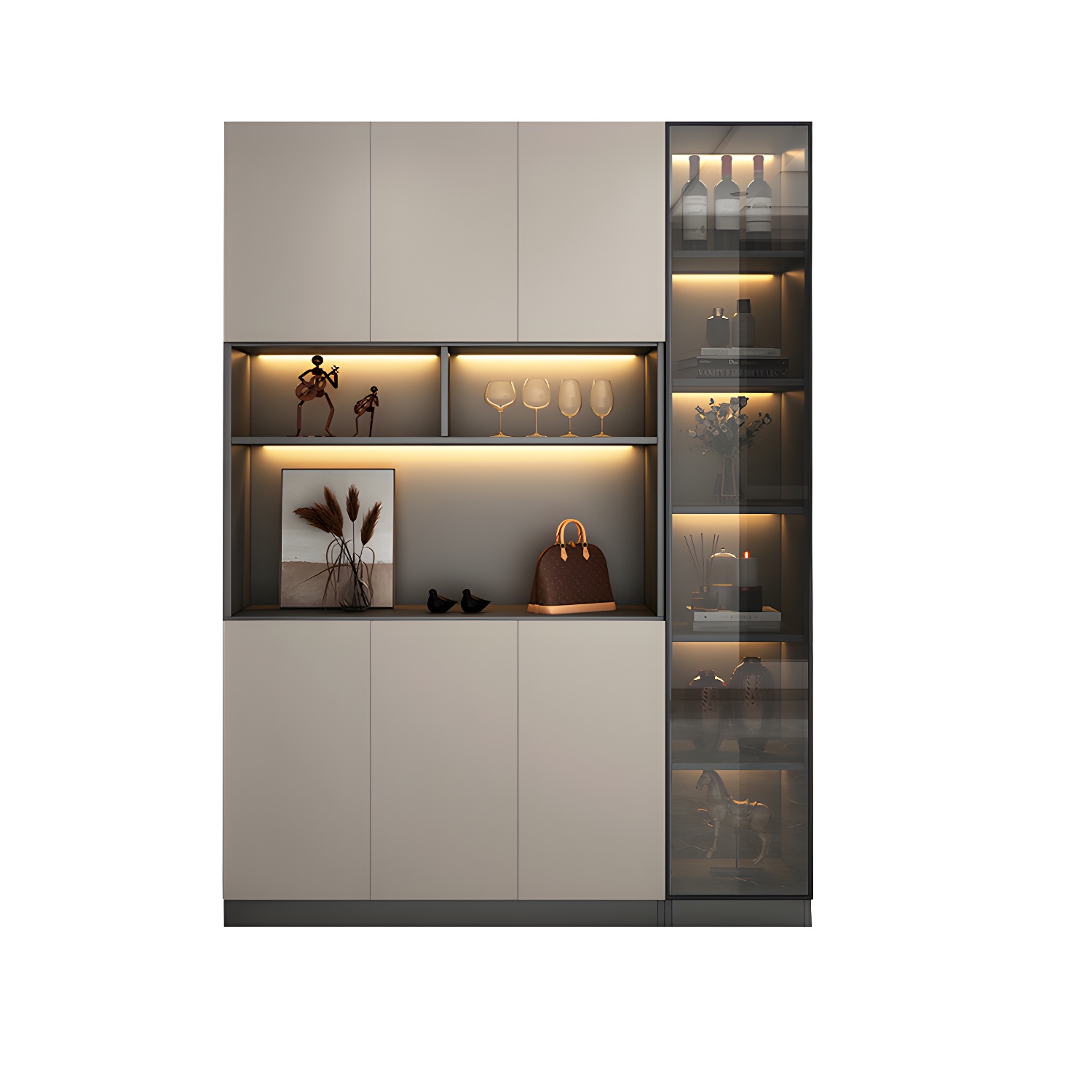 Accent Cabinet Rectangle Contemporary Glass Wood with Shelves