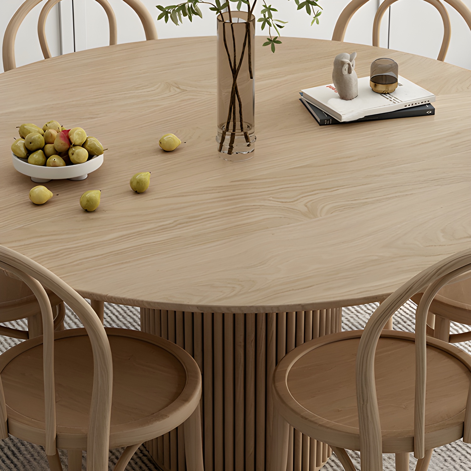 Modern Round Dining Table Pine Solid Wood Pedestal Dining Table in Natural - image 6