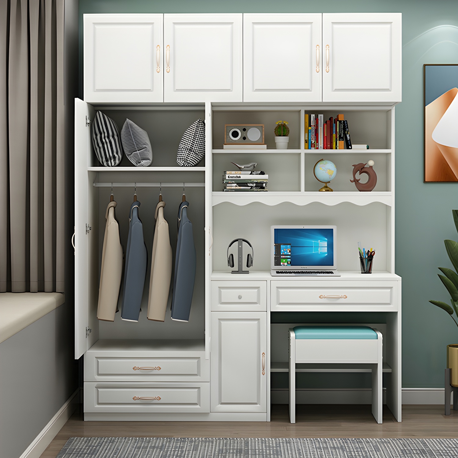 Modern White Wardrobe Armoire with Drawers & Clothing Rod Included - image 10