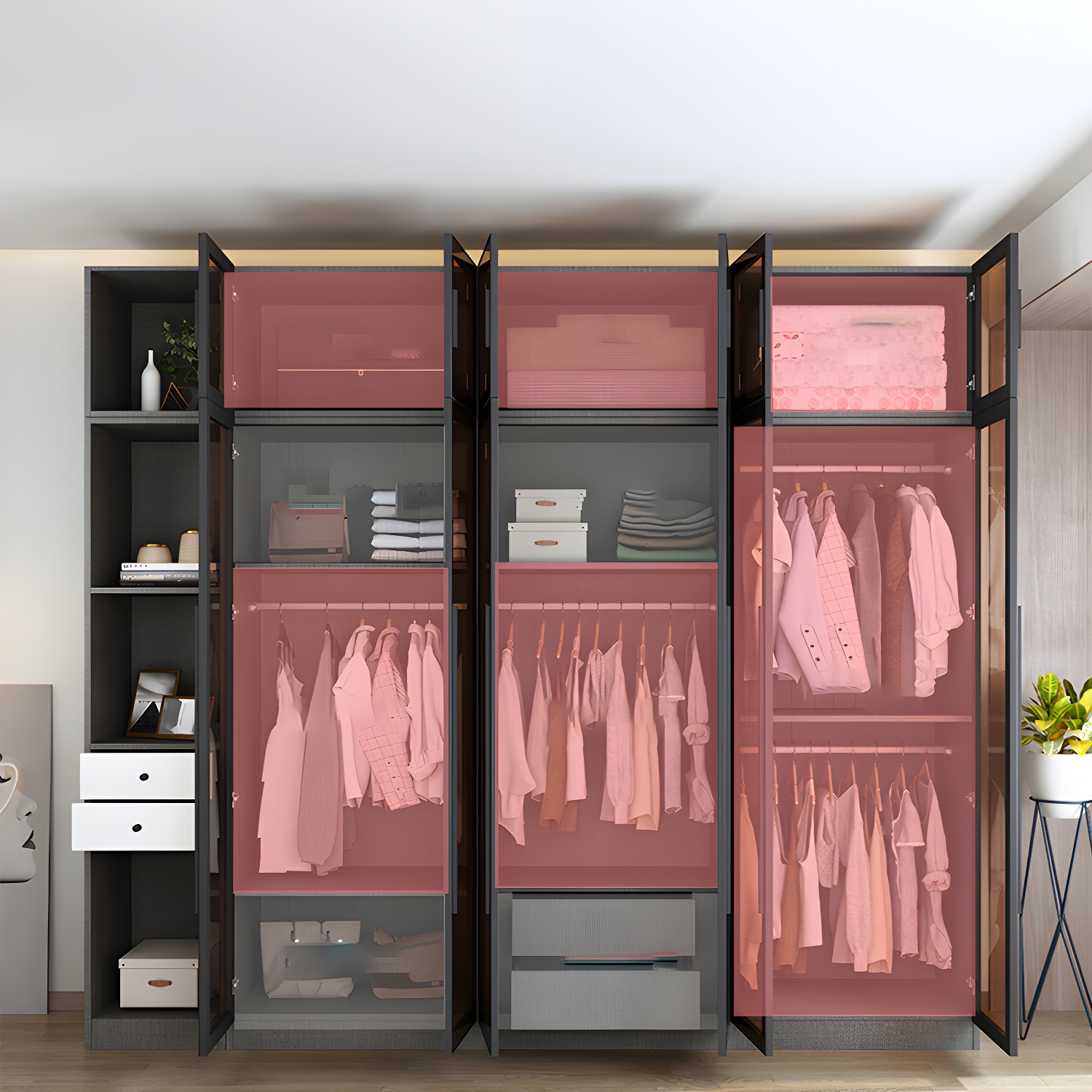 Modern Wardrobe Cabinet Glass and Engineered Wood Wardrobe Closet - image 6