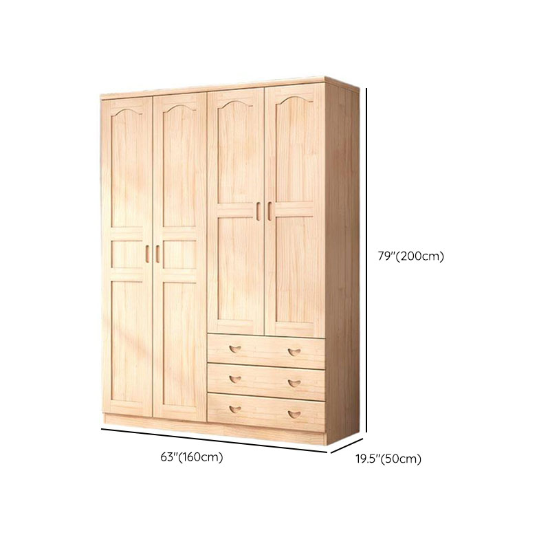 Natural Finish Minimalist Pine Wood Cabinet Armoire with 3-Drawer, Interior Shelves, and Clothing Rod - image 9