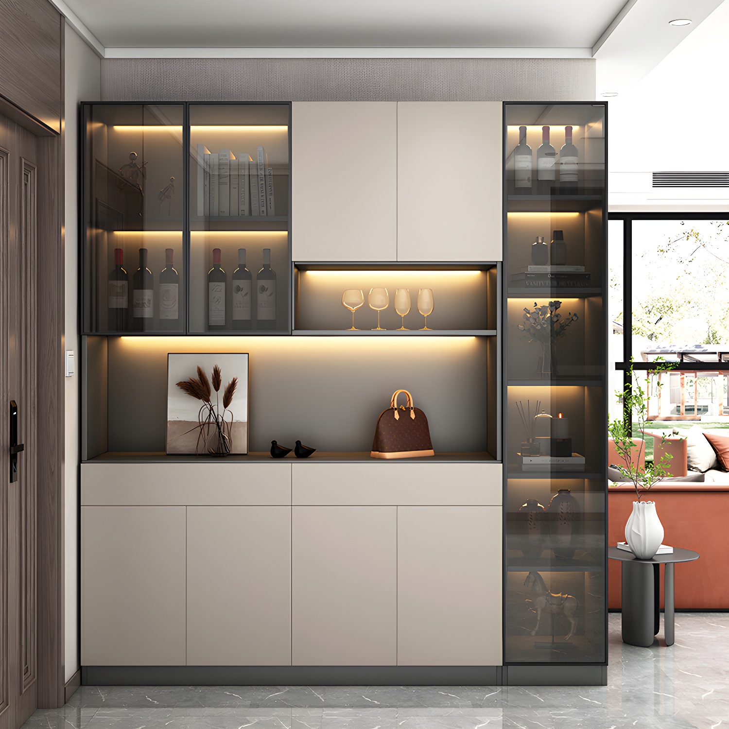 Accent Cabinet Rectangle Contemporary Glass Wood with Shelves - image 4