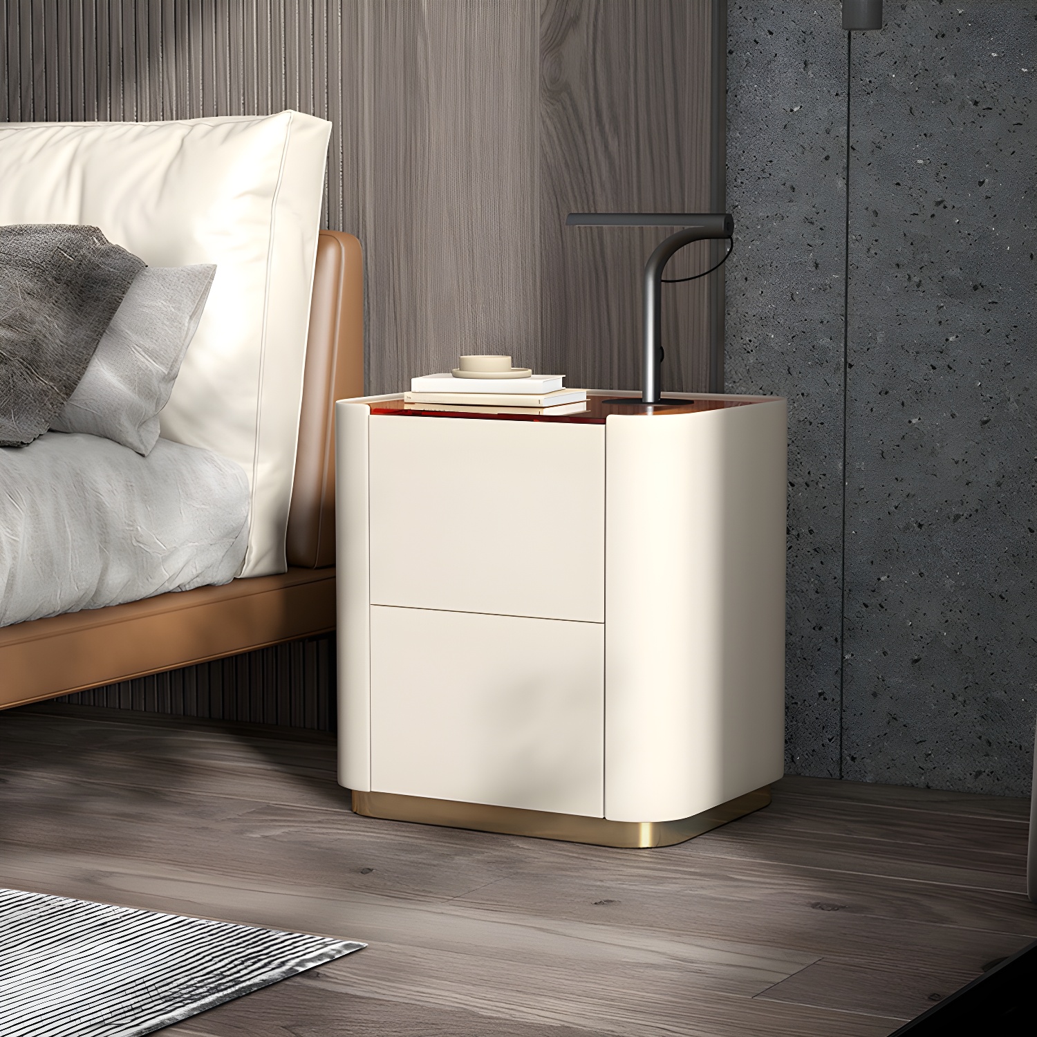 Wooden Nightstand with Tempered Glass 21.65" Tall 2 - Drawer Nightstand - image 17
