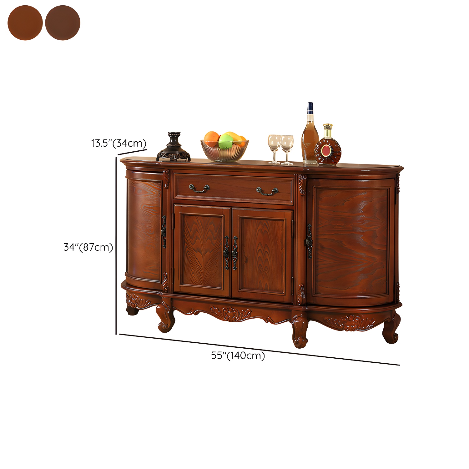 Traditional Style Wood Sideboard Credenza with 4 Cabinets and Drawers and 3 Interior Shelves - image 12